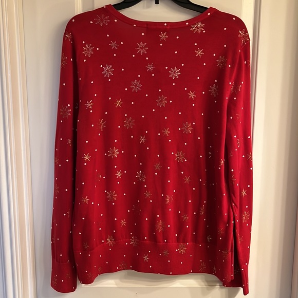 ❌ SOLD ❌Lands End ❄️ Red Cardigan w Gold Snowflakes - Picture 4 of 5